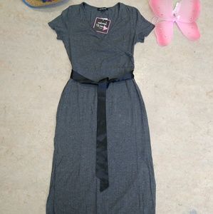 Mixed Threads Long Gray Dress with Slits Medium